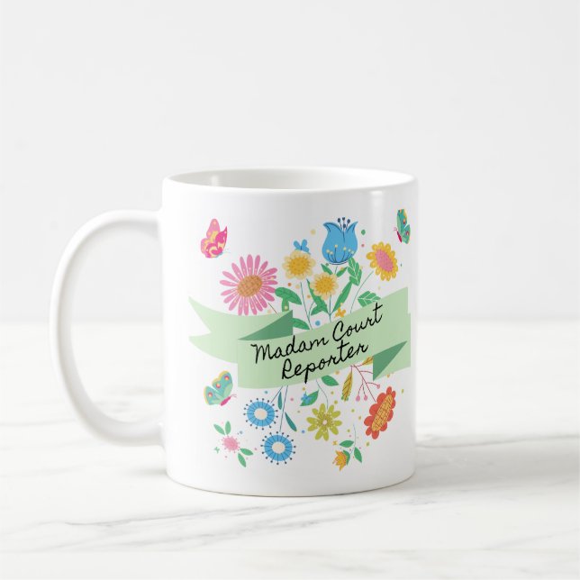 Frau Court Reporter Frühjahrs-Tasse Kaffeetasse (Links)