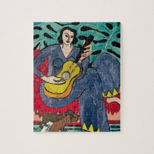 Frau, Dachshunde, Gitarre Matisse-Stil