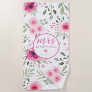 Frau Datum Soft Pink Aquarell Blumen Strandtuch