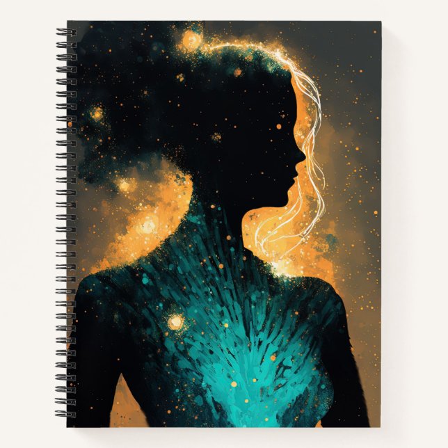 Frau der Sterne Gold & Aquamarine große Software Notizbuch (Vorderseite)