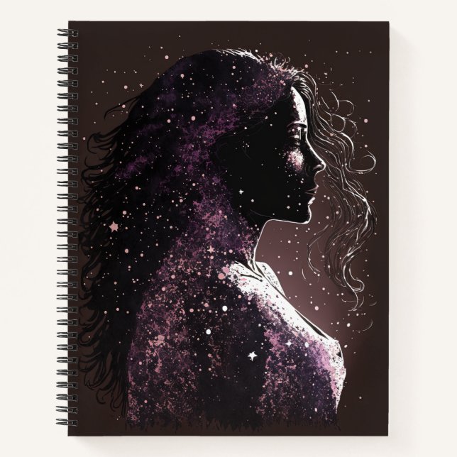 Frau der Sterne Lila & braun große Softcover Notizbuch (Vorderseite)