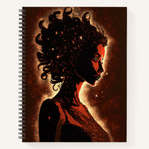 Frau der Sterne, rot und braun, große Softcover Notizbuch