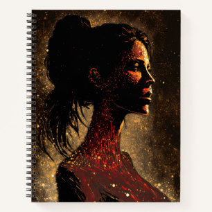 Frau der Sterne, rot und braun, große Softcover Notizbuch