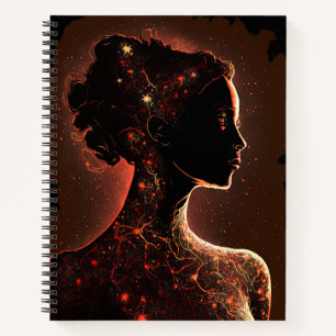 Frau der Sterne, rot und braun, große Softcover Notizbuch