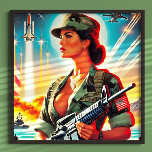 Frau der Vintagen Armee Poster