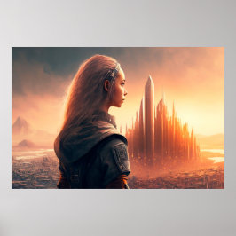 Frau der Zukunft Außerhalb einer Stadt Poster