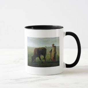 Frau, die ihre Kuh, 1858 weiden lässt Tasse