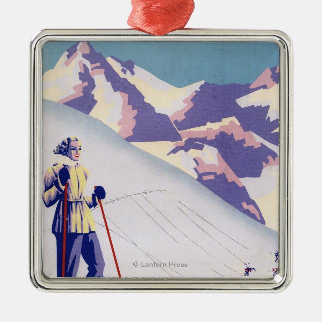 Frau, die offenes Steigungs-Plakat aufwirft Silbernes Ornament (Vorne)