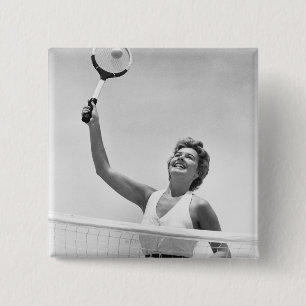 Frau, die Tennis 2 spielt Button