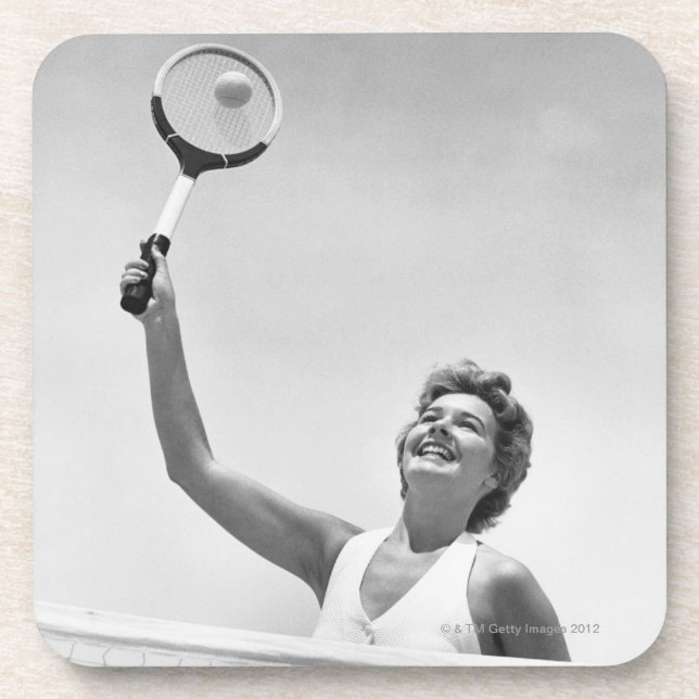 Frau, die Tennis 2 spielt Untersetzer (Vorderseite)