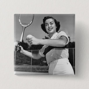 Frau, die Tennis 3 spielt Button