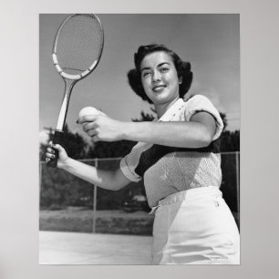 Frau, die Tennis 3 spielt Poster
