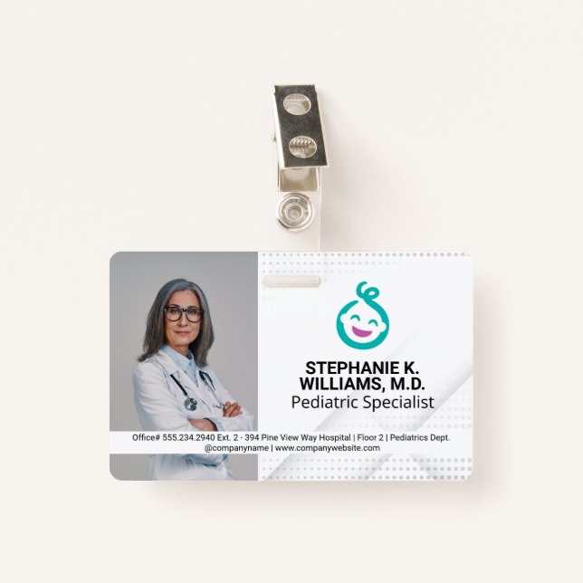 Frau Doktor | Pediatrie Baby Logo Ausweis (Vorderseite mit Klammer)