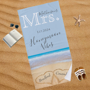 Frau Dusty Blue Beach Wedding 2 Herz Sand Strandtuch