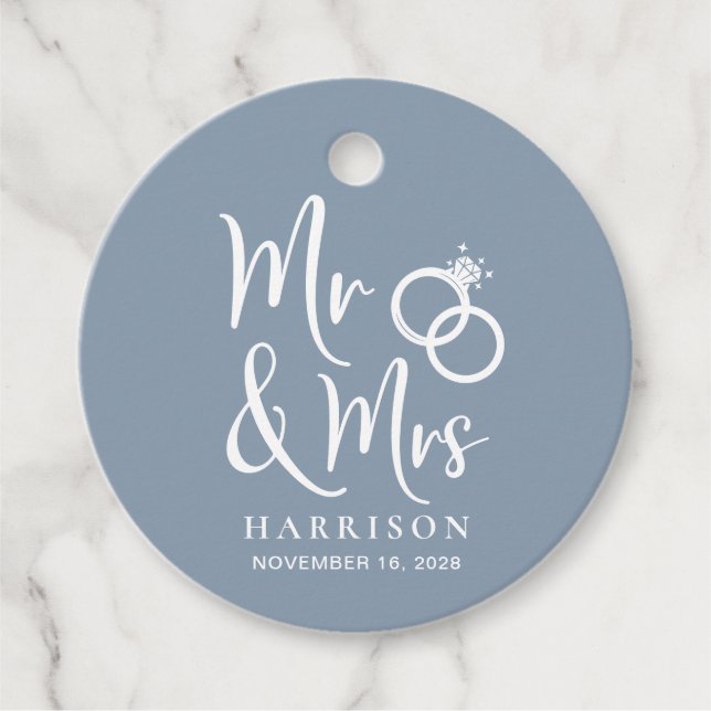 Frau Dusty Blue Wedding Geschenkanhänger (Vorderseite)