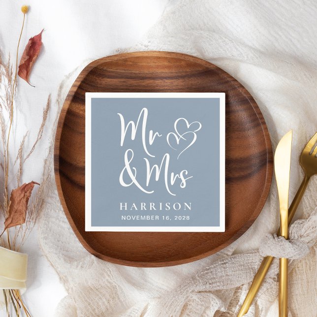 Frau Dusty Blue Wedding Reception Serviette (Von Creator hochgeladen)