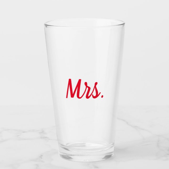 Frau Ehefrau Couple Monogram Red Bold Custom Glas (Vorderseite)