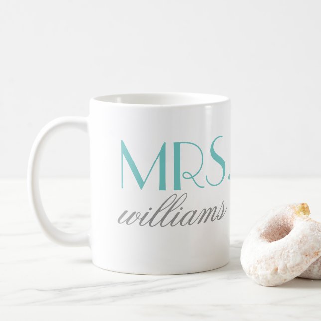 Frau Elegant Aqua Personalisiert Wedding Monogram Kaffeetasse (Mit Donut)