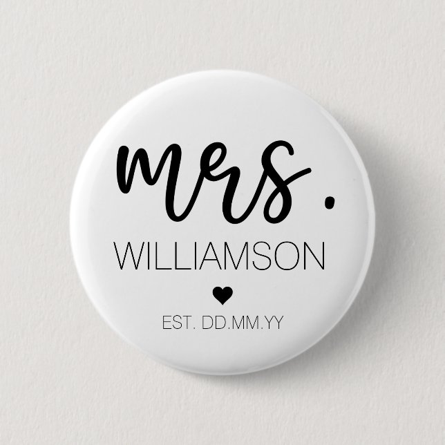 Frau Elegant Individuelle Name Wedding New Couple  Button (Vorderseite)