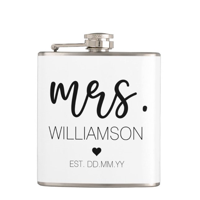 Frau Elegant Individuelle Name Wedding New Couple  Flachmann (Vorderseite)
