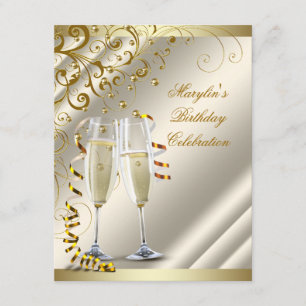 Frau Elegantes Elfenbein-Gold Geburtstag Einladung
