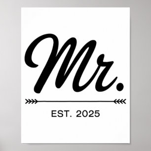 Frau Est. 2025 Just Married Wedding Party Mr. and Poster