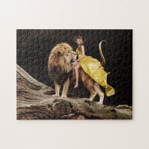 FRAU FAHRT EINE LION FANTASY JIGSAW PUZZLE