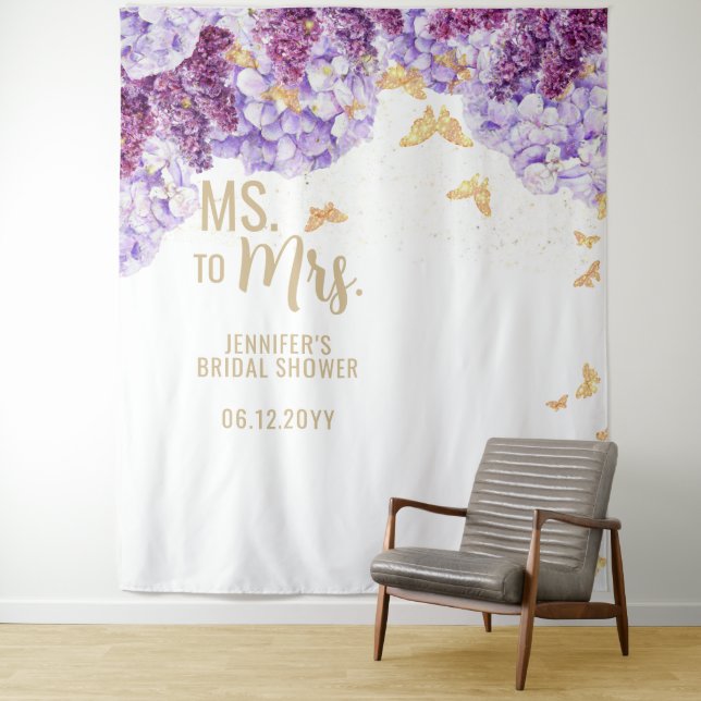 Frau Floral Arch Butterfly White Bridal Hintergrun Wandteppich (Beispiel)