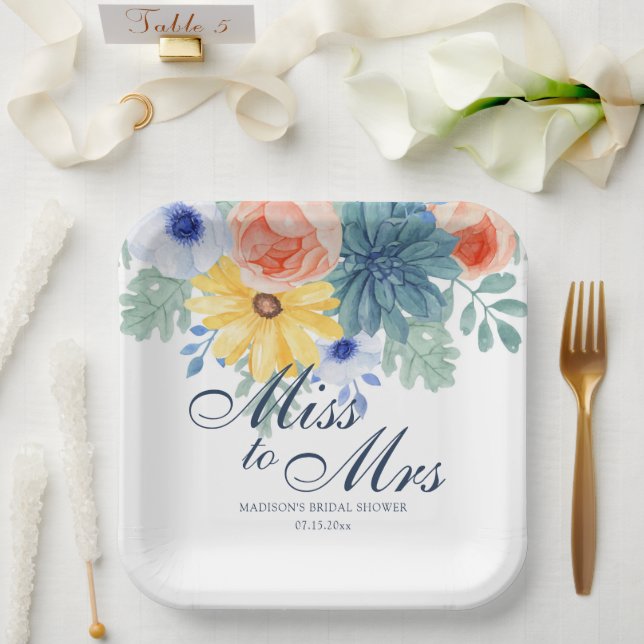Frau Floral Succulent Macaron Brautparty Pappteller (Hochzeit)