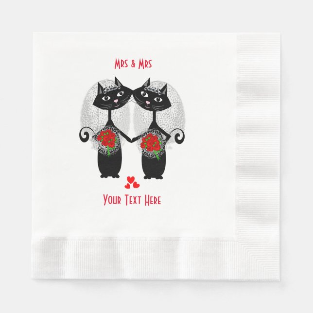 Frau + Frau Lesbian Ehekatze Niedlich Brides Weddi Serviette (Vorderseite)