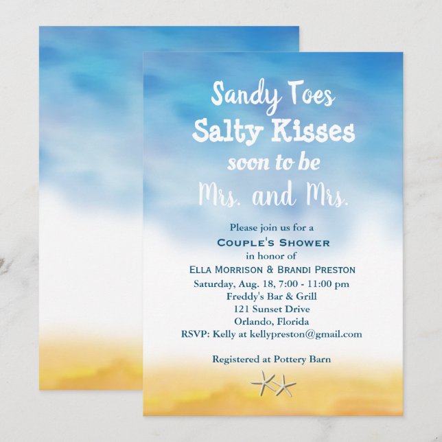 Frau & Frau Sandy Toes Couple's Dusche - Himmel &  Einladung (Vorne/Hinten)