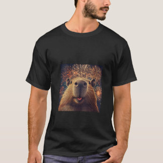 Frau Funny Capybara Selfie mit Feuerwerk / Neck T-Shirt