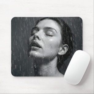 Frau genießt Wasserstrahl der Dusche Mousepad