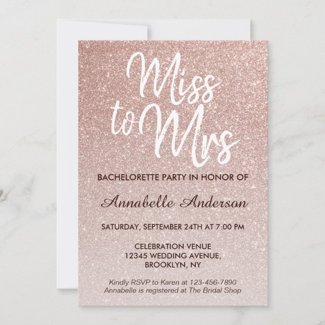 Frau Glam Pink Rose Gold Junggeselinnen-Abschied Einladung (Vorderseite)