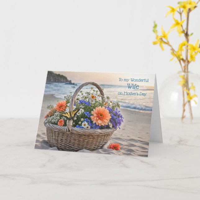 Frau glücklichen Muttertag mit Blumenkorb Strand Karte (Gelbe Blume)