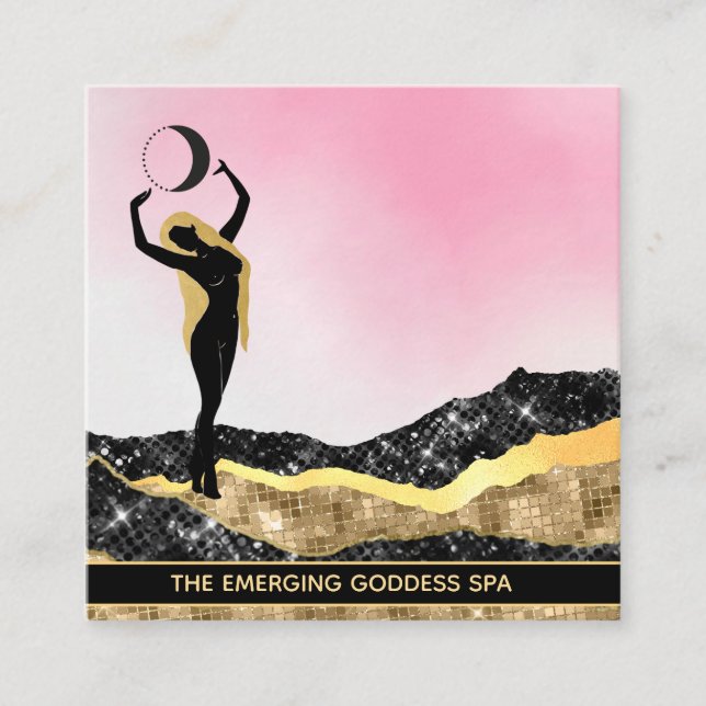 *~* Frau Goddess Moon Pastel Pink Weißer Glitzer Quadratische Visitenkarte (Vorderseite)
