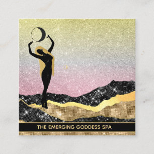 *~* Frau Goddess Ombre Moon GOLD BLUE Glitzer  Quadratische Visitenkarte