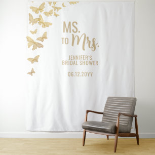 Frau Gold Butterfly White Bridal Hintergrund Wandteppich