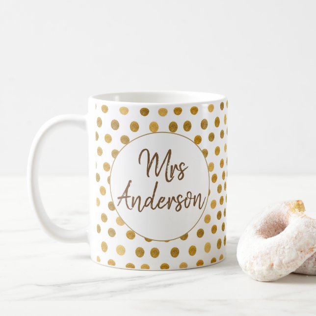 Frau, Gold Glliter Polka Dots, Personalisiert Kaffeetasse (Mit Donut)