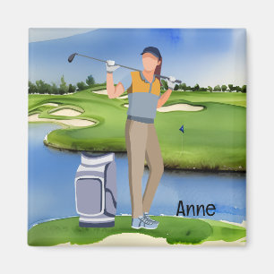 Frau Golfer ist auf dem Golfplatz Magnet