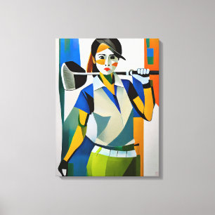 Frau Golfer - Leinwand Art Print