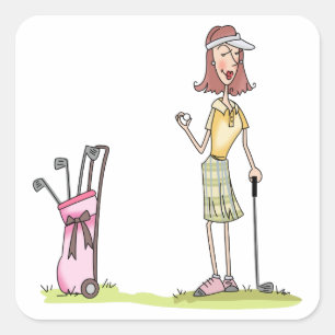 Frau Golfer Quadratischer Aufkleber