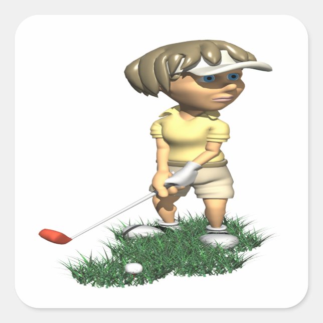 Frau Golfer Quadratischer Aufkleber (Vorderseite)