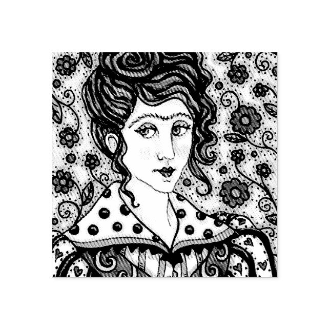 FRAU, GOTHISCHE PORTRAIT RUBBER BRIEFMARKE GUMMISTEMPEL (Prägung)