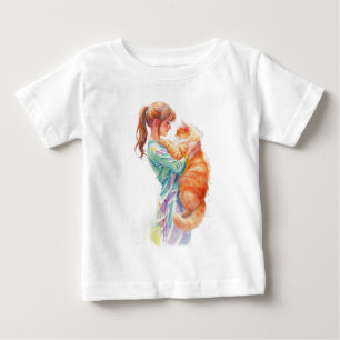 Frau hält flauschige orange Maine Coon Katze Baby T-shirt