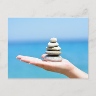 Frau Hand Zen Steine Meer Sommer Postkarte