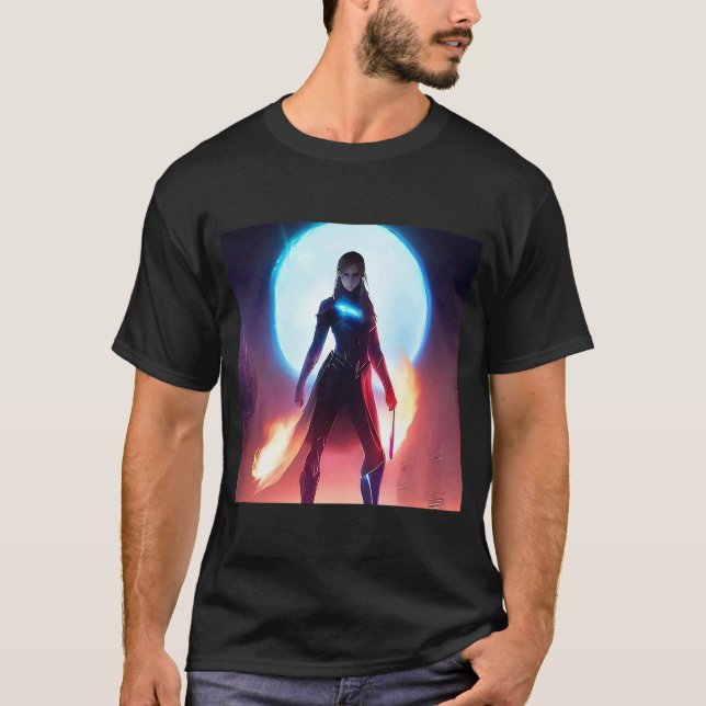 Frau Hexe Große Blaue Mond Magie Fi T-Shirt (Vorderseite)