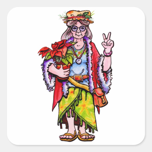 Frau Hippie Santa Quadratischer Aufkleber (Vorderseite)