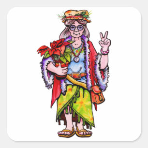 Frau Hippie Santa Quadratischer Aufkleber