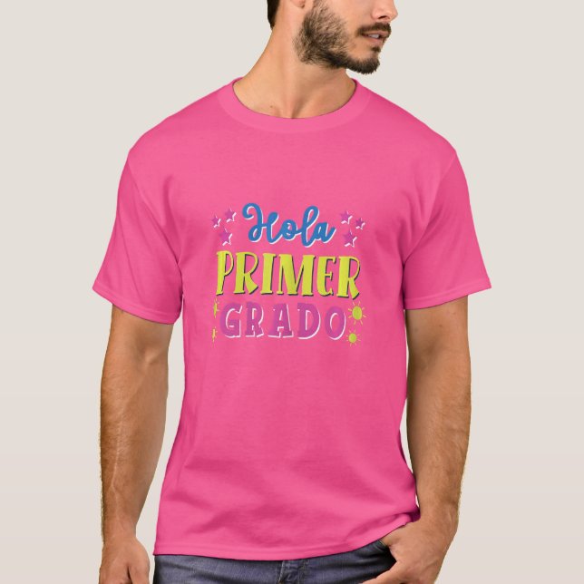 Frau Hola Primer Grado Spanischer Lehrer Maestra E T-Shirt (Vorderseite)